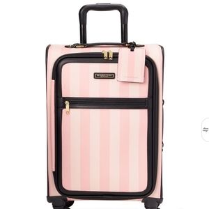 BRAND NEW VICTORIA'S SECRET CARRY-ON SUITCASE - ICONIC PINK STRIPE DESIGN